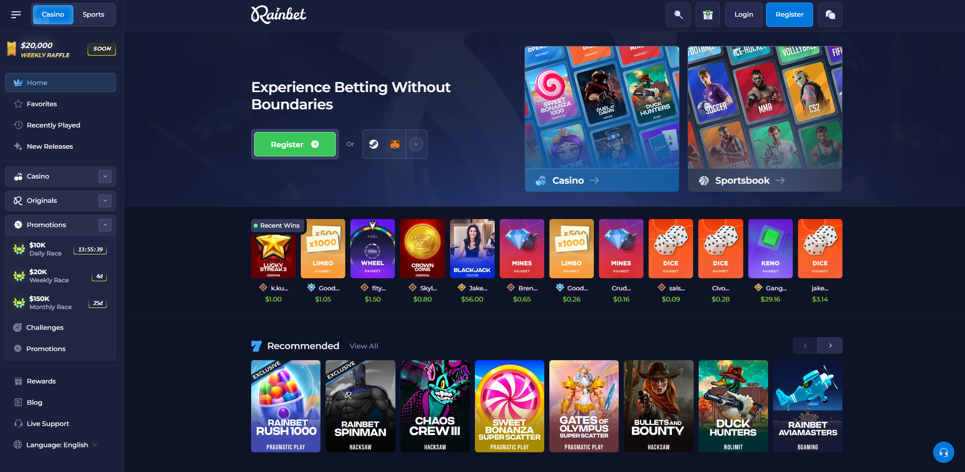 Rainbet Homepage